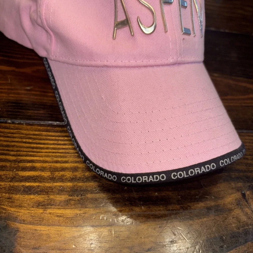 Aspen‎ Colorado Baseball Cap Hat Pink Silver Metallic Lettering Adjustable Pink
